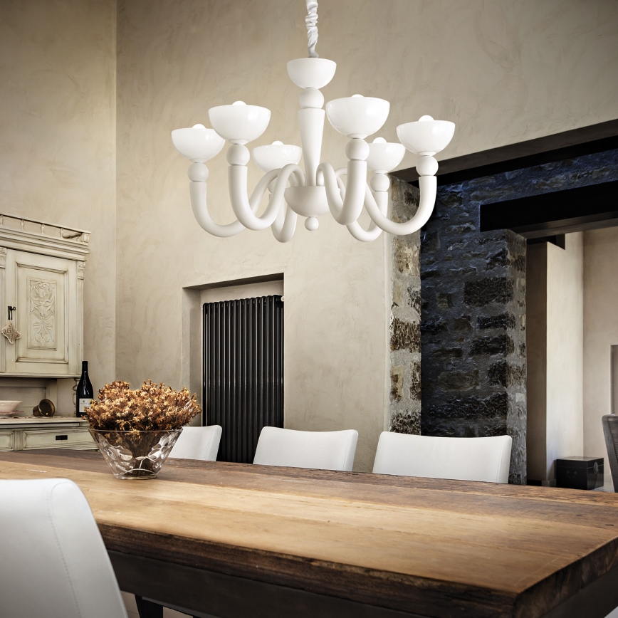 Ideal Lux - Πολυέλαιος με αλυσίδα BON BON 8xE14/28W/230V διάμ. 95,5 cm λευκό