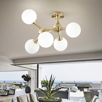 Ideal Lux - Επιφανειακός πολυέλαιος NODI 5xE14/28W/230V 50x55 cm ορείχαλκος/λευκό