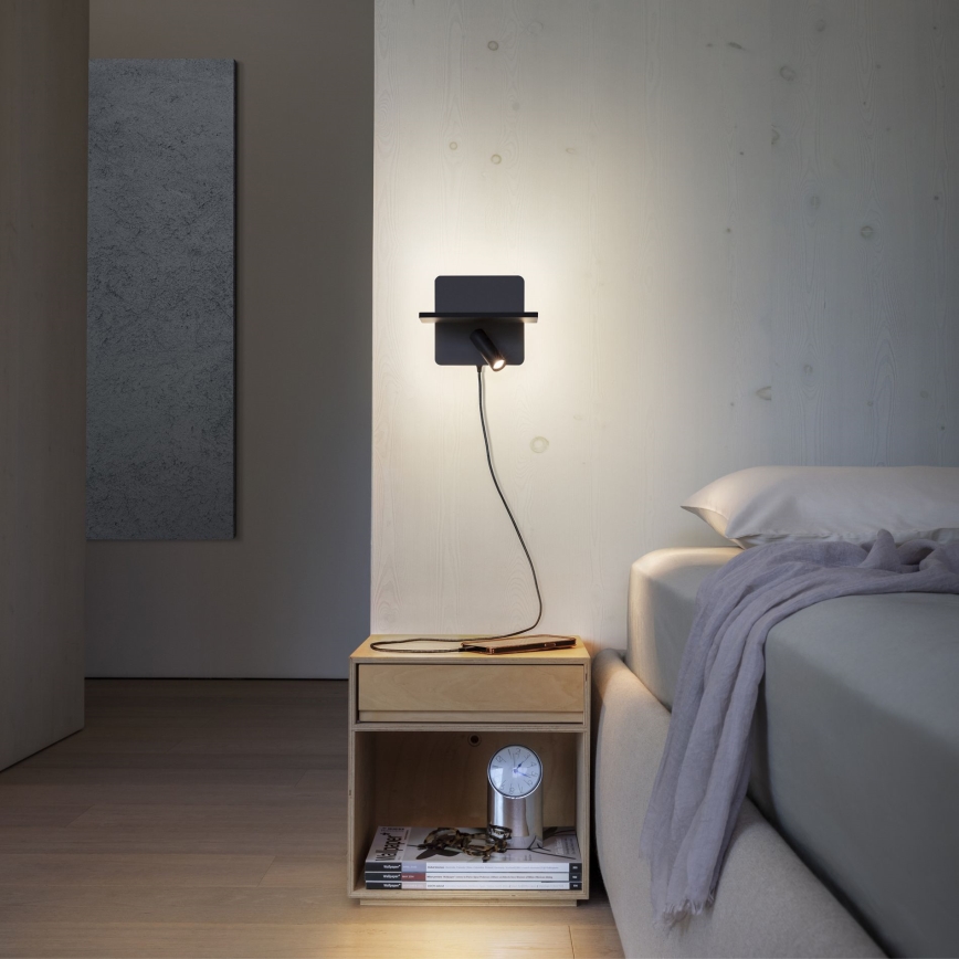 Ideal Lux - Επιτοίχιο σποτ LED PIANO LED/10W/230V CRI 90 USB μαύρο