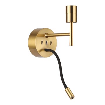 Ideal Lux - Ευέλικτο LED φωτιστικό με βάση SET 1xE27/42W + LED/3W/230V CRI 90 USB χρυσό