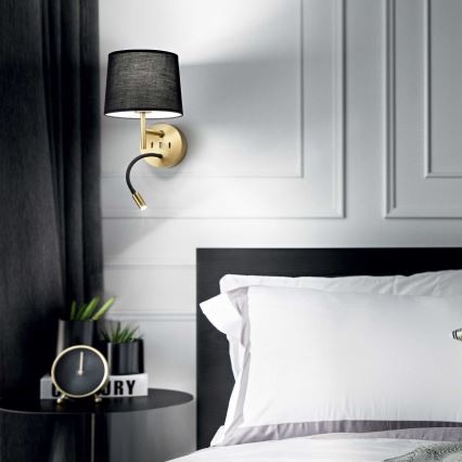 Ideal Lux - Επιτοίχιο φωτιστικό LED εύκαμπτο SET 1xE27/42W + LED/3W/230V CRI 90 USB χρυσαφί