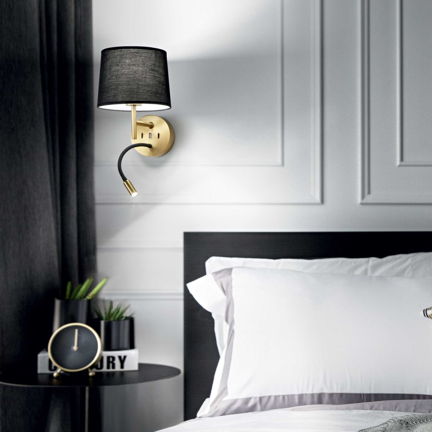 Ideal Lux - Επιτοίχιο φωτιστικό LED εύκαμπτο SET 1xE27/42W + LED/3W/230V CRI 90 USB χρυσαφί