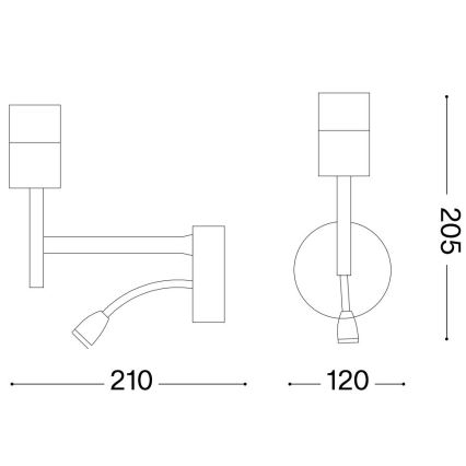 Ideal Lux - Επιτοίχιο φωτιστικό LED εύκαμπτο 1xE27/42W + LED/3W/230V CRI 90 USB μαύρο