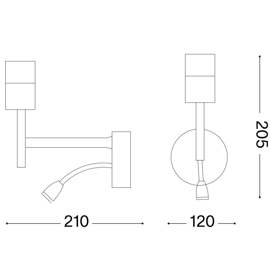Ideal Lux - Επιτοίχιο φωτιστικό LED εύκαμπτο 1xE27/42W + LED/3W/230V CRI 90 USB μαύρο