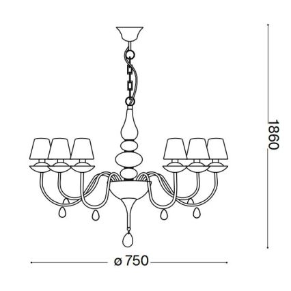 Ideal Lux - Κρεμαστό φωτιστικό οροφής BLANCHE 6xE14/4W/230V διάμετρος 75 cm μαύρο