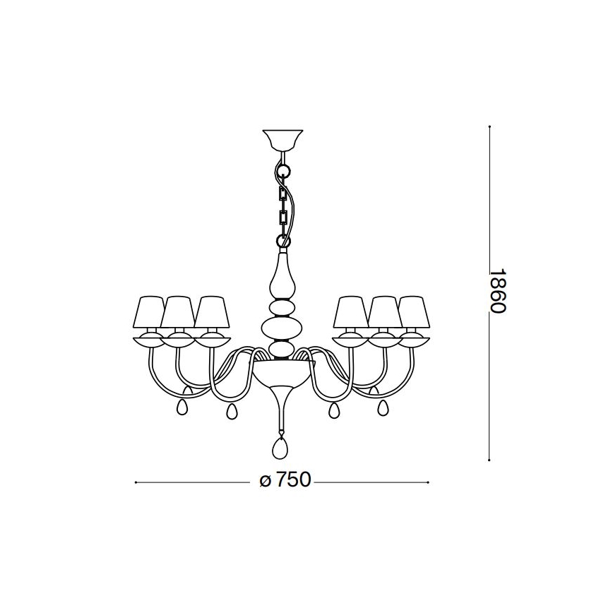 Ideal Lux - Κρεμαστό φωτιστικό οροφής BLANCHE 6xE14/4W/230V διάμετρος 75 cm μαύρο