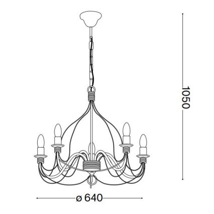 Ideal Lux - Κρεμαστό φωτιστικό οροφής CORTE 5xE14/40W/230V διάμετρος 54 cm χαλκός