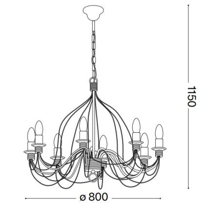 Ideal Lux - Κρεμαστό φωτιστικό οροφής CORTE 8xE14/40W/230V διάμετρος 80 cm χαλκός