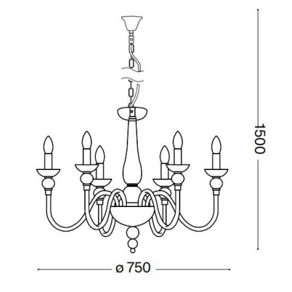 Ideal Lux - Κρεμαστό φωτιστικό οροφής DOGE 6xE14/40W/230V διάμετρος 75 cm γυαλιστερό χρώμιο