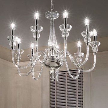 Ideal Lux - Κρεμαστό φωτιστικό οροφής DOGE 9xE14/40W/230V διάμετρος 75 cm γυαλιστερό χρώμιο