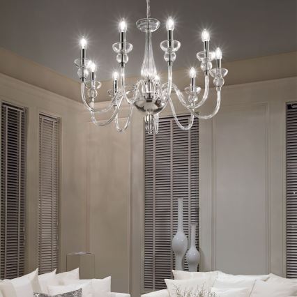 Ideal Lux - Κρεμαστό φωτιστικό οροφής DOGE 9xE14/40W/230V διάμετρος 75 cm γυαλιστερό χρώμιο