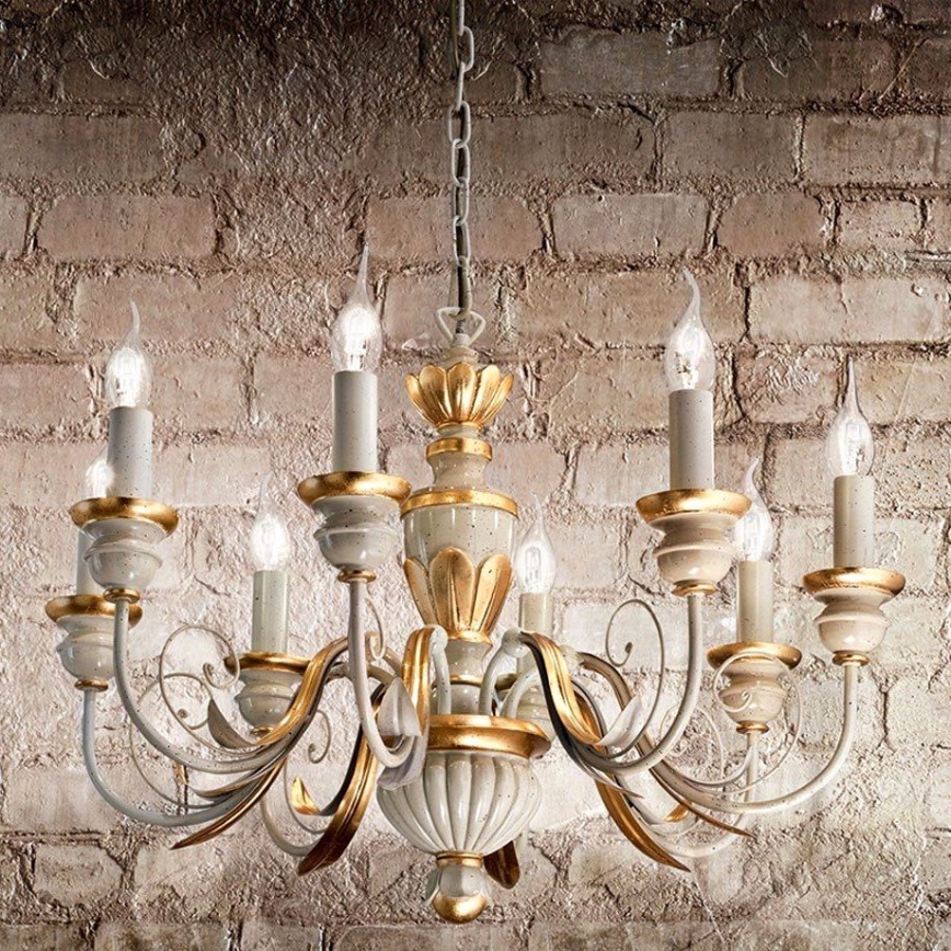 Ideal Lux - Κρεμαστό φωτιστικό οροφής FIRENZE 8xE14/40W/230V διάμετρος 64 cm λευκό/χρυσό