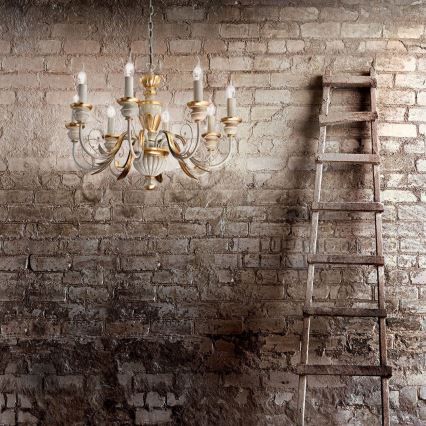 Ideal Lux - Κρεμαστό φωτιστικό οροφής FIRENZE 8xE14/40W/230V διάμετρος 64 cm λευκό/χρυσό