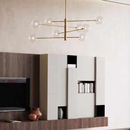 Ideal Lux - Κρεμαστό φωτιστικό οροφής LED EQUINOXE 8xG4/2W/230V διάμετρος 128 cm ορείχαλκος/διαφανές