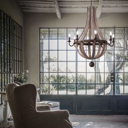 Ideal Lux - Κρεμαστό φωτιστικό οροφής MILLENNIUM 8xE14/40W/230V διάμετρος 92 cm Σημύδα/καφέ