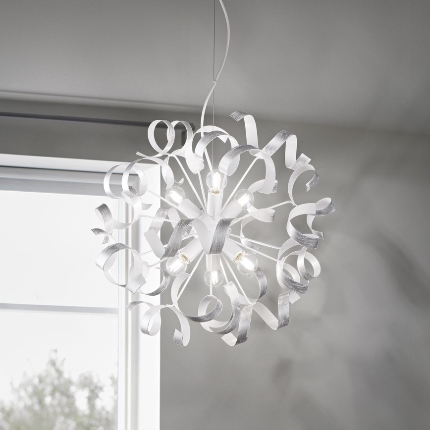 Ideal Lux - Κρεμαστό φωτιστικό οροφής VORTEX 6xE14/40W/230V διάμετρος 53 cm ασημί/πατίνα
