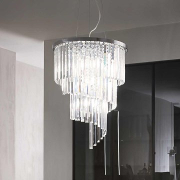 Ideal Lux - Κρυστάλλινο κρεμαστό φωτιστικό οροφής CARLTON 12xE14/40W/230V διάμετρος 50 cm γυαλιστερό χρώμιο
