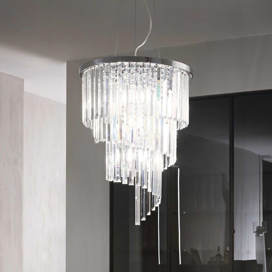 Ideal Lux - Κρυστάλλινο κρεμαστό φωτιστικό οροφής CARLTON 12xE14/40W/230V διάμετρος 50 cm γυαλιστερό χρώμιο