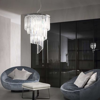 Ideal Lux - Κρυστάλλινο κρεμαστό φωτιστικό οροφής CARLTON 12xE14/40W/230V διάμετρος 50 cm γυαλιστερό χρώμιο