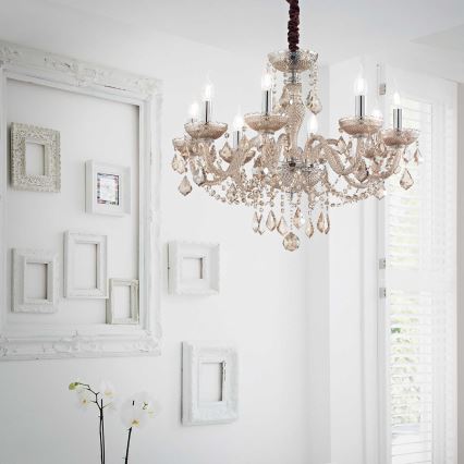 Ideal Lux - Κρυστάλλινο κρεμαστό φωτιστικό οροφής  ROSE 8xE14/40W/230V διάμετρος 78 cm μπεζ