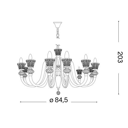 Ideal Lux - Κρυστάλλινο κρεμαστό φωτιστικό οροφής  STRAUSS 12xE14/40W/230V διάμετρος 84,5 cm ορείχαλκος