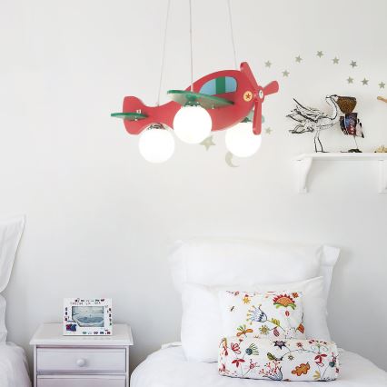 Ideal Lux - Παιδικό κρεμαστό φωτιστικό οροφής AVION 3xE27/28W/230V κόκκινο