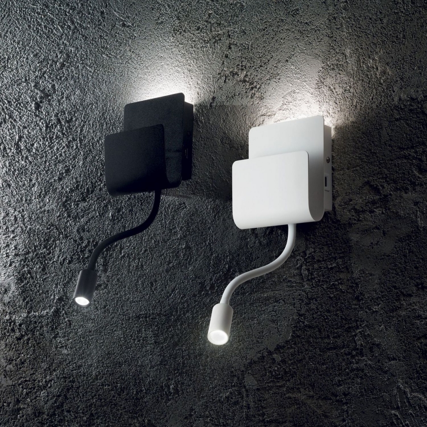 Ideal Lux - Φωτιστικό σποτ τοίχου LED με ένα εύκαμπτο μικρό φωτιστικό PROBE LED/9,5W/230V USB CRI 90 μαύρο