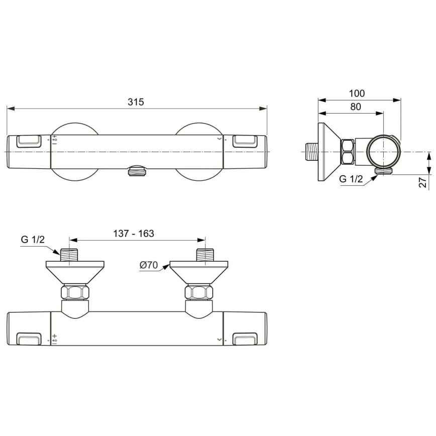 Ideal Standard A7201AA - Θερμοστατική μπαταρία ντους CERATHERM T25 γυαλιστερό χρώμιο