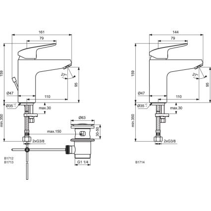 Ideal Standard B1714AA - Μπαταρία νιπτήρα CERAFLEX 15,9 εκ. γυαλιστερό χρώμιο