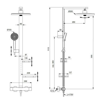Ideal Standard BD583SI - Σετ ντους με θερμοστατική μπαταρία CERATHERM ALU+ σε ματ χρώμιο