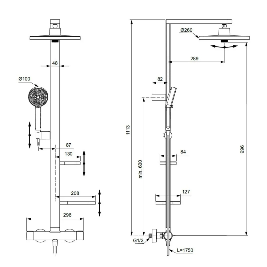 Ideal Standard BD583SI - Σετ ντους με θερμοστατική μπαταρία CERATHERM ALU+ σε ματ χρώμιο