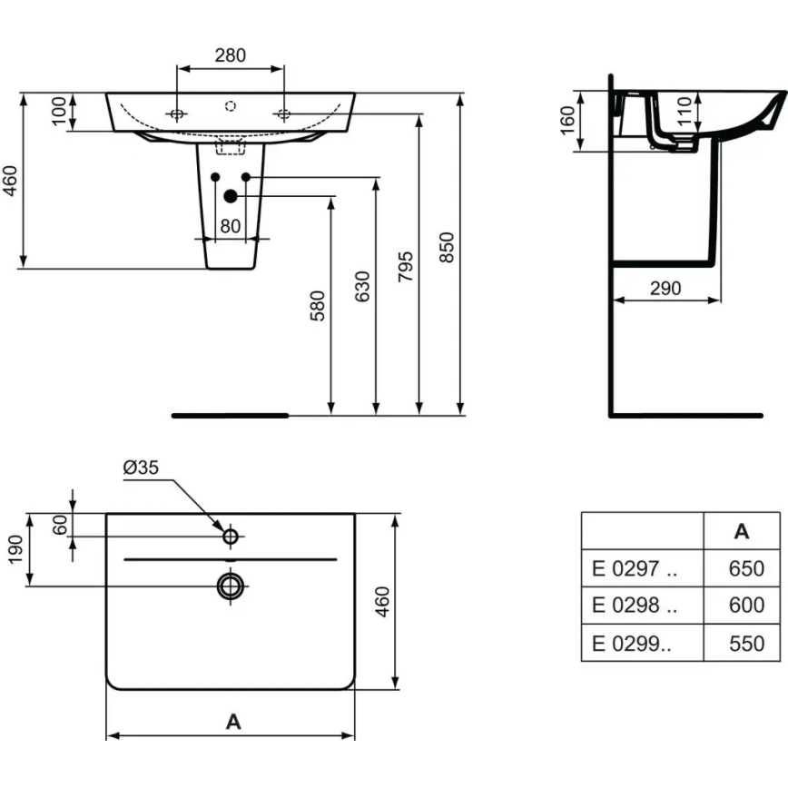 Ideal Standard E029801 - Επιτοίχιος νιπτήρας CONNECT AIR 60x46 cm κεραμικός/λευκός