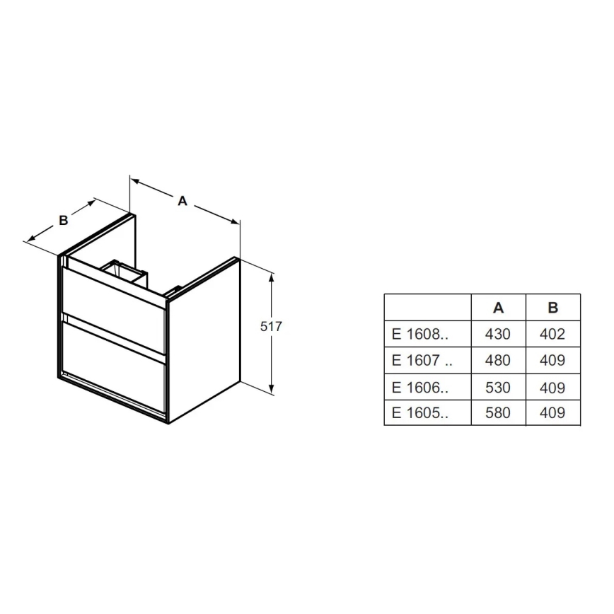 Ideal Standard E1606B2 - Ντουλάπι μπάνιου κάτω από τον νιπτήρα CONNECT AIR 53x40,9cm λευκό
