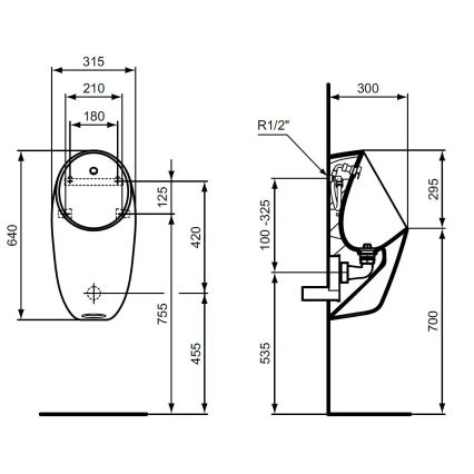 Ideal Standard E253701 - Ουρητήριο I.LIFE οπίσθια παροχή, οπίσθια αποχέτευση κεραμικό/λευκό