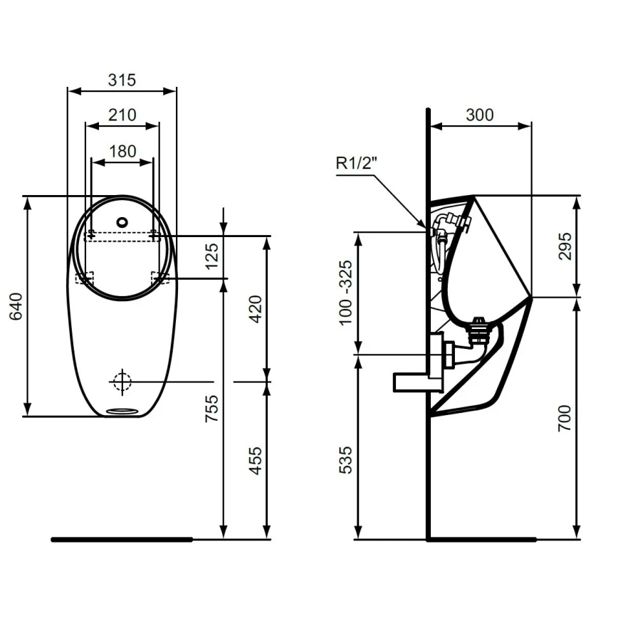 Ideal Standard E253701 - Ουρητήριο I.LIFE οπίσθια παροχή, οπίσθια αποχέτευση κεραμικό/λευκό