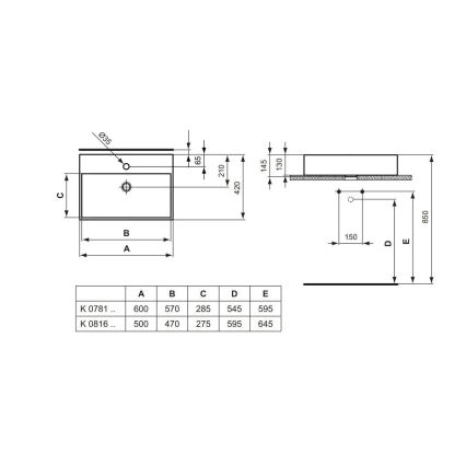 Ideal Standard K081601 - Νιπτήρας επιτραπέζιος STRADA 50x42 εκ. κεραμικός/λευκός