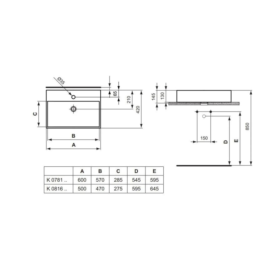 Ideal Standard K081601 - Νιπτήρας επιτραπέζιος STRADA 50x42 εκ. κεραμικός/λευκός