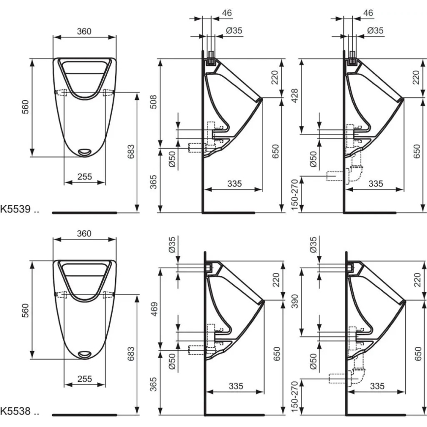 Ideal Standard K553901 - Ουρητήρας EUROVIT με παροχή από πάνω, οπίσθια αποχέτευση, κεραμικός/λευκός
