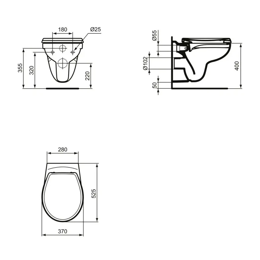 Ideal Standard K881001 - Κρεμαστή λεκάνη WC χωρίς χείλος (Rimless) EUROVIT κεραμική/λευκή