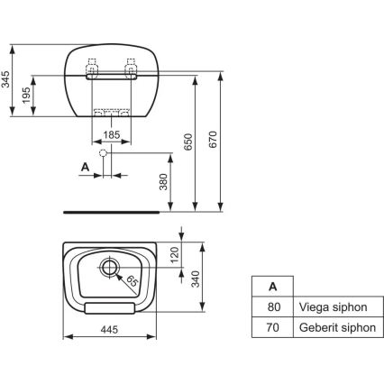 Ideal Standard R380601 - Επιτοίχιος νιπτήρας DOURO 44,5x34 cm κεραμικός/λευκός