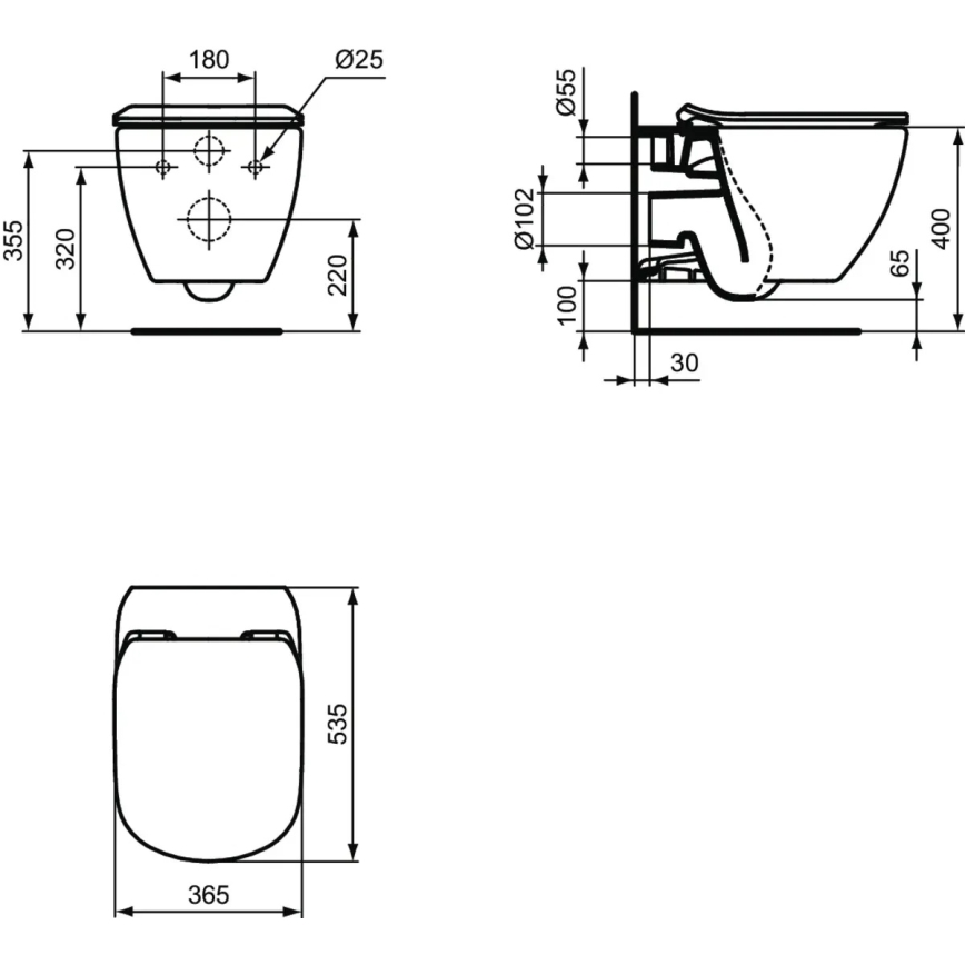 Ideal Standard T354601 - Επιτοίχιο WC TESI με κάθισμα SoftClose, κεραμικό/λευκό