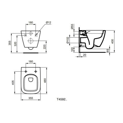 Ideal Standard T459201 - Κρεμαστή λεκάνη WC I.LIFE S χωρίς χείλος, κεραμική/λευκή