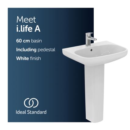 Ideal Standard T470501 - Επιτοίχιος νιπτήρας I.LIFE A 60x48 cm κεραμικός/λευκός