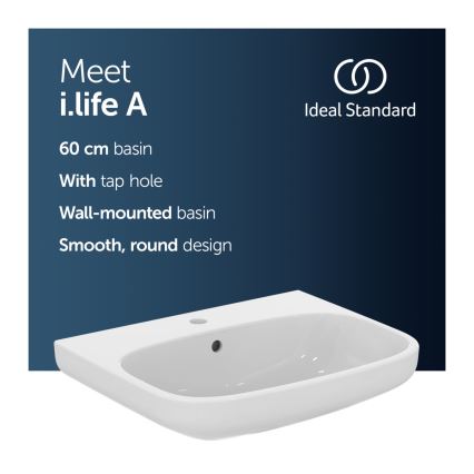 Ideal Standard T470501 - Επιτοίχιος νιπτήρας I.LIFE A 60x48 cm κεραμικός/λευκός