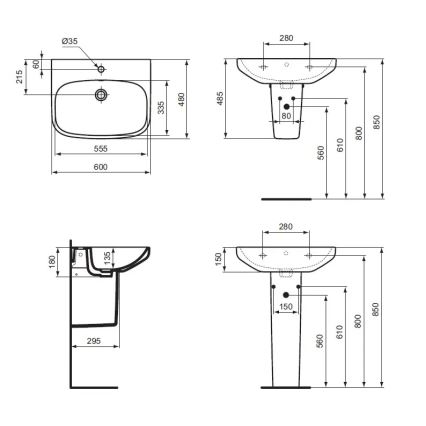 Ideal Standard T470501 - Επιτοίχιος νιπτήρας I.LIFE A 60x48 cm κεραμικός/λευκός