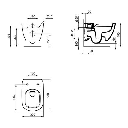 Ideal Standard T493201 - Κρεμαστή λεκάνη WC TESI Rimless, κεραμική/λευκή