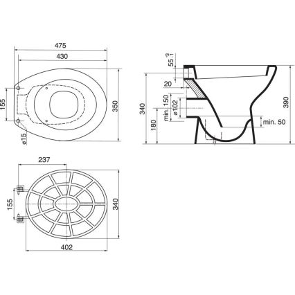 Ideal Standard VV612000 - Πλαστική σχάρα για νιπτήρα 34x40,2 cm, γκρι