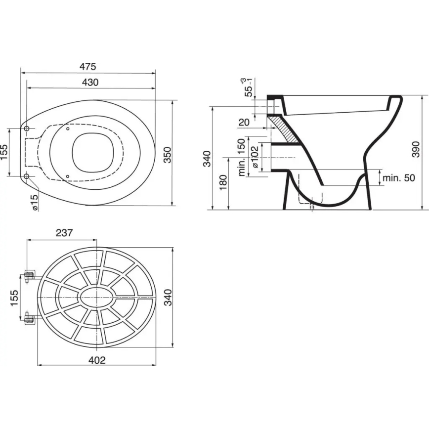 Ideal Standard VV612000 - Πλαστική σχάρα για νιπτήρα 34x40,2 cm, γκρι