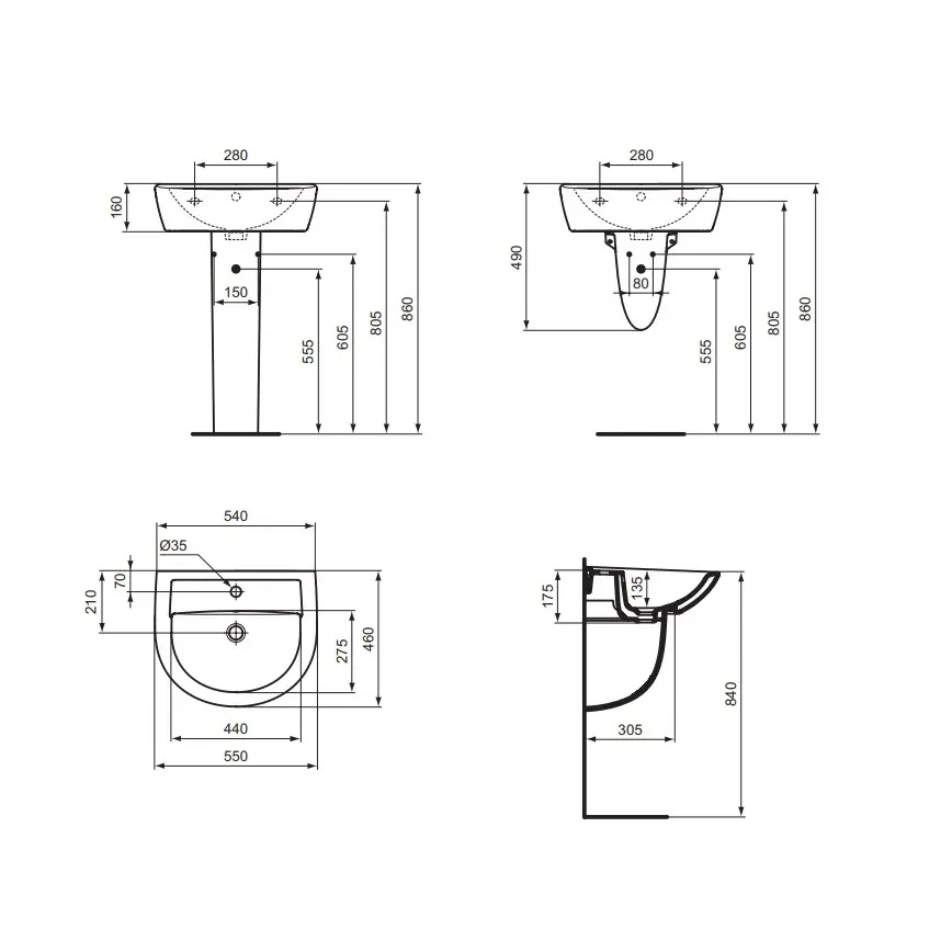 Ideal Standard W332601 - Κρεμαστός νιπτήρας EUROVIT 55x46 cm, κεραμικός/λευκός