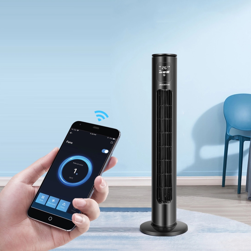 igostar - Ανεμιστήρας Πύργος 50W/230V μαύρο Wi-Fi + τηλεχειριστήριο